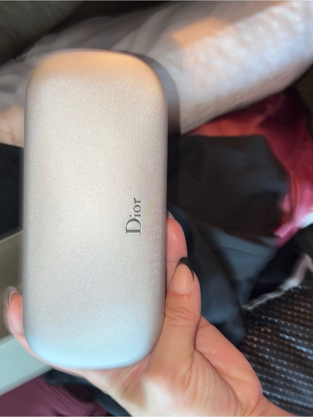 Dior Metallic Silver Eyewear Case with Soft Cloth